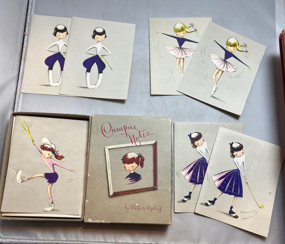 MCM Note Greeting Cards UNUSED CAMPUS NOTES Vtg White & Wyckoff Holyoke w Box